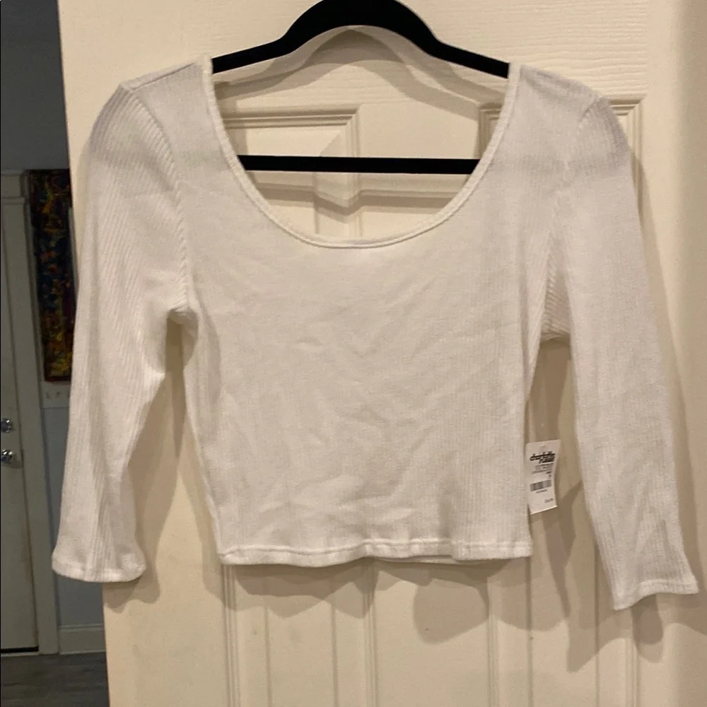 White Cropped Long Sleeve Top - Picture 1 of 6